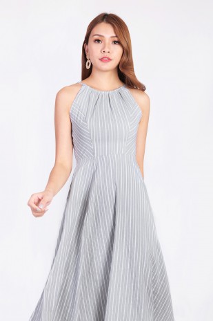 Jacqui Stripes Midi Dress in Grey