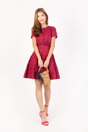 RESTOCK: Lola Eyelet Dress in Wine Red