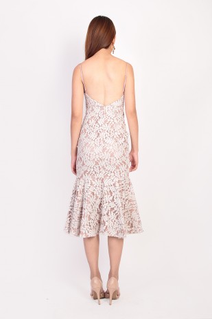 RESTOCK: Cambrie Lace V Back Dress in Nude