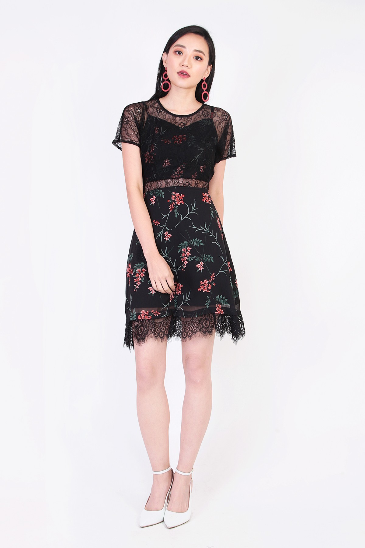 Lace V-Neck Eyelet Dress Yellow