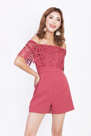 Elena Crochet Romper in Rose Pink