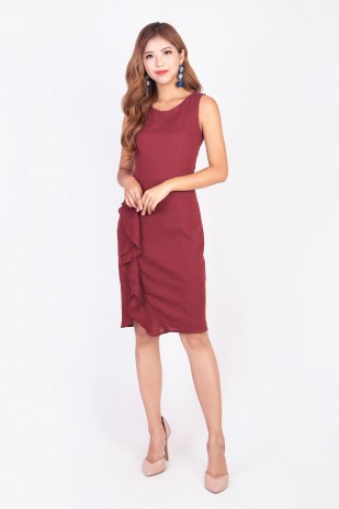 Rozanna Ruffle Dress in Burgundy Red