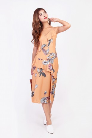 Sarene Floral Midi Dress in Marigold