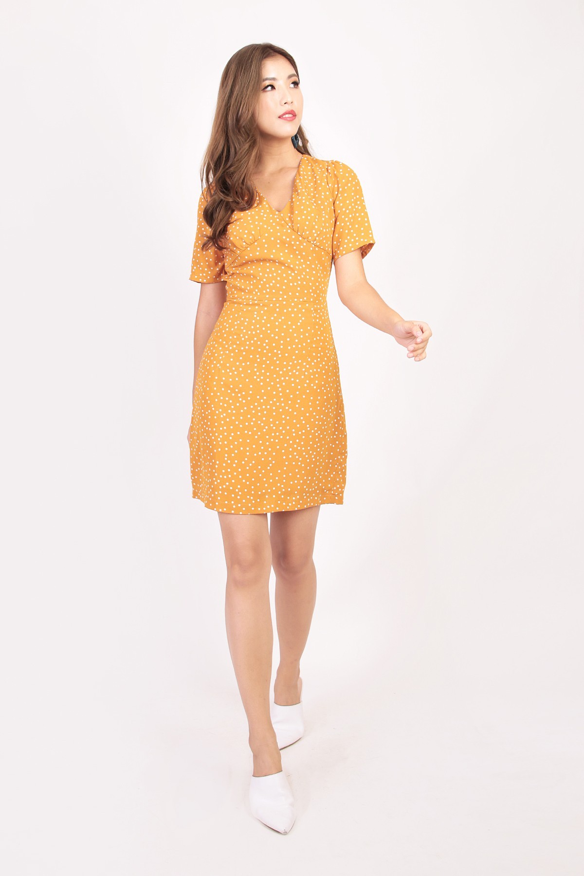 Mustard polka outlet dot wrap dress