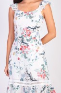 Deena Floral Midi Dress in White