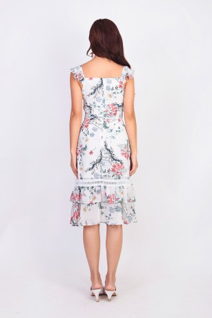 Deena Floral Midi Dress in White