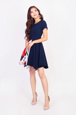 Rynn Printed Dress in Navy
