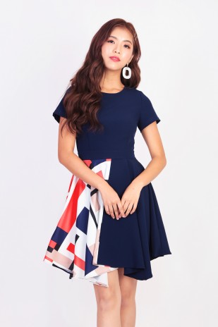 Rynn Printed Dress in Navy