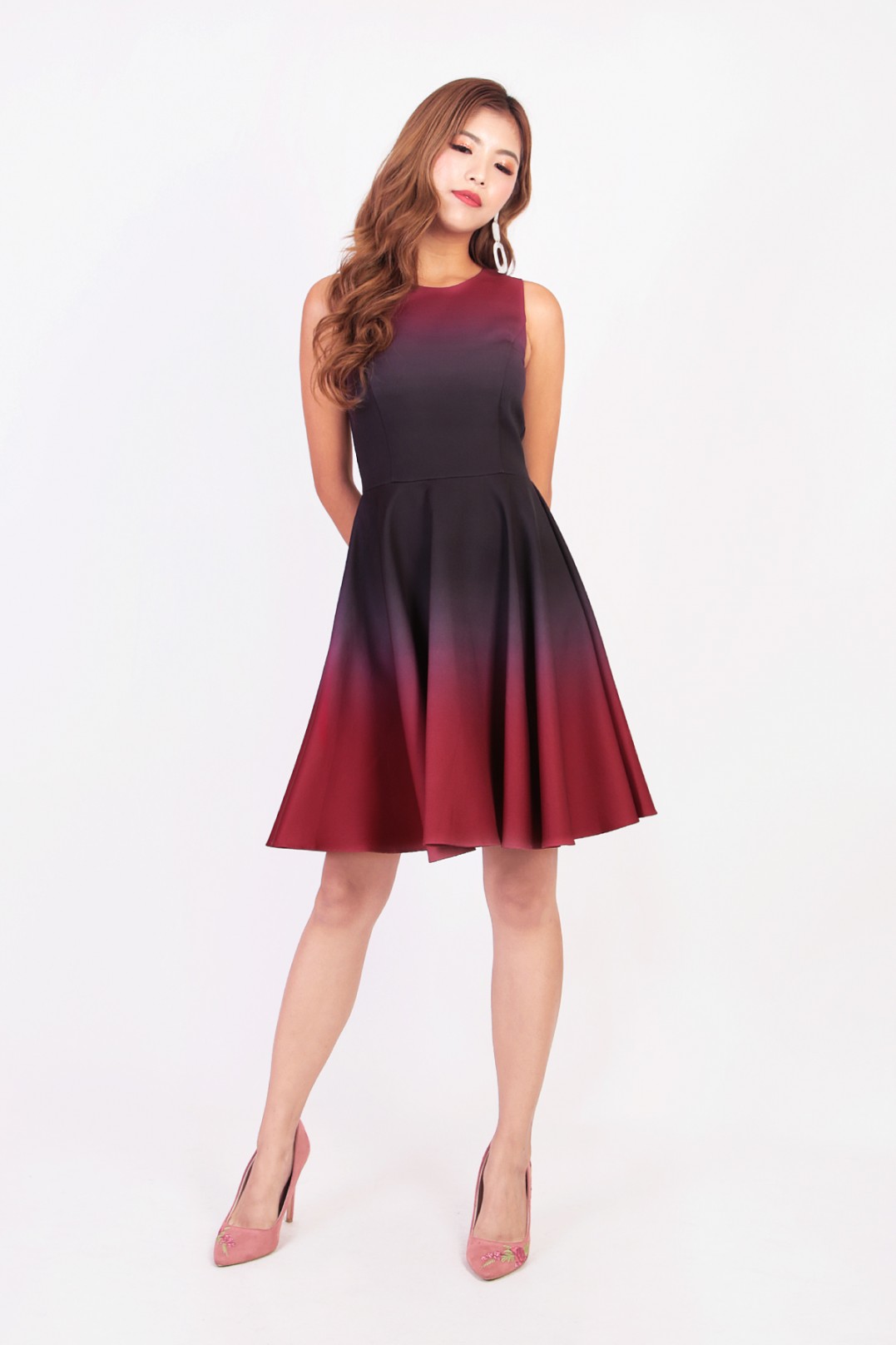 Sheau Ombre Dress in Wine Red - MGP