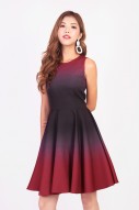 Sheau Ombre Dress in Wine Red
