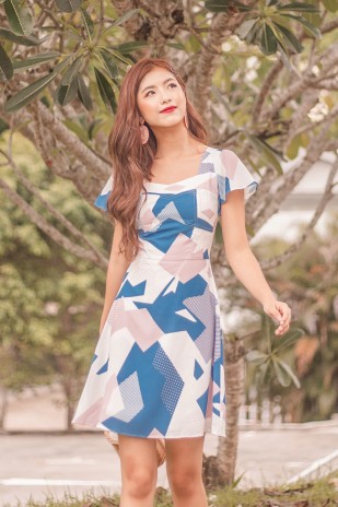 Kaylene Printed Dress in Blue