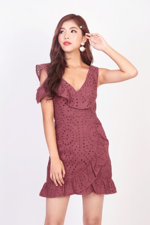 Richelle Eyelet Romper-Dress in Plum