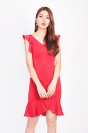 RESTOCK: Mia Flutter Dress in Red