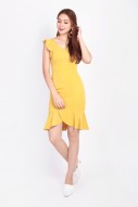 RESTOCK: Mia Flutter Dress in Mustard