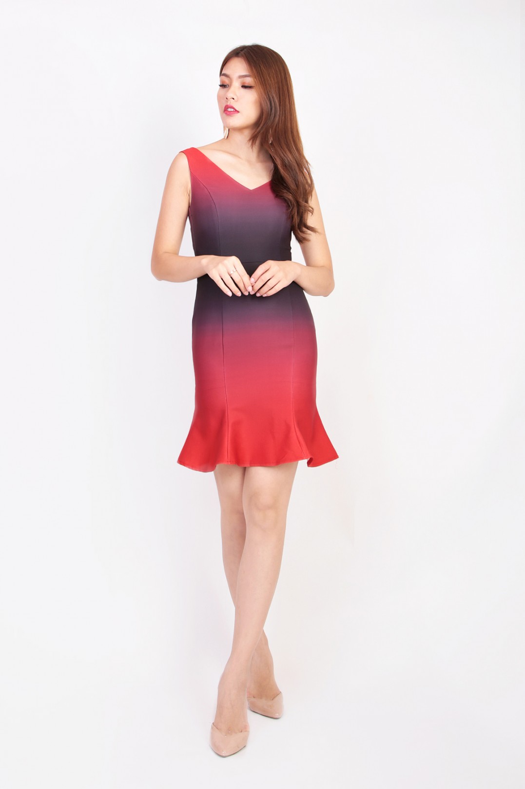 red ombre gown