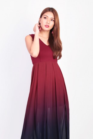 Jazreel Ombre Maxi Dress in Wine Red