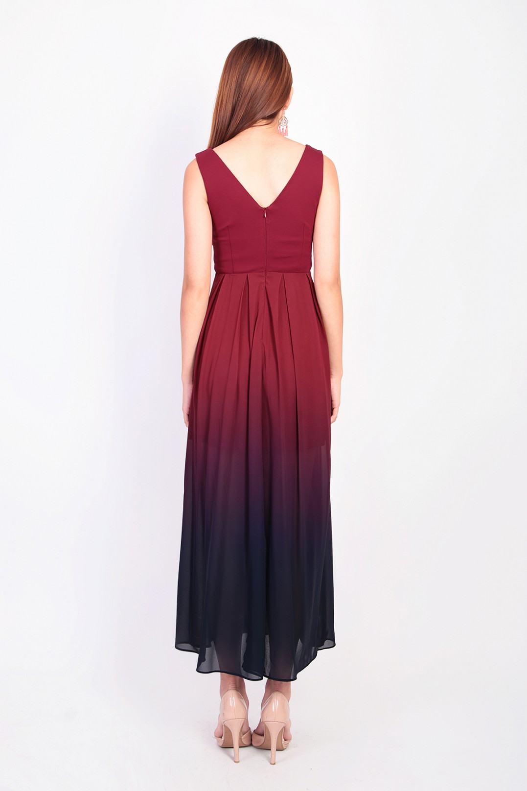 Jazreel Ombre Maxi Dress In Wine Red Mgp
