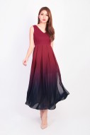 Jazreel Ombre Maxi Dress in Wine Red