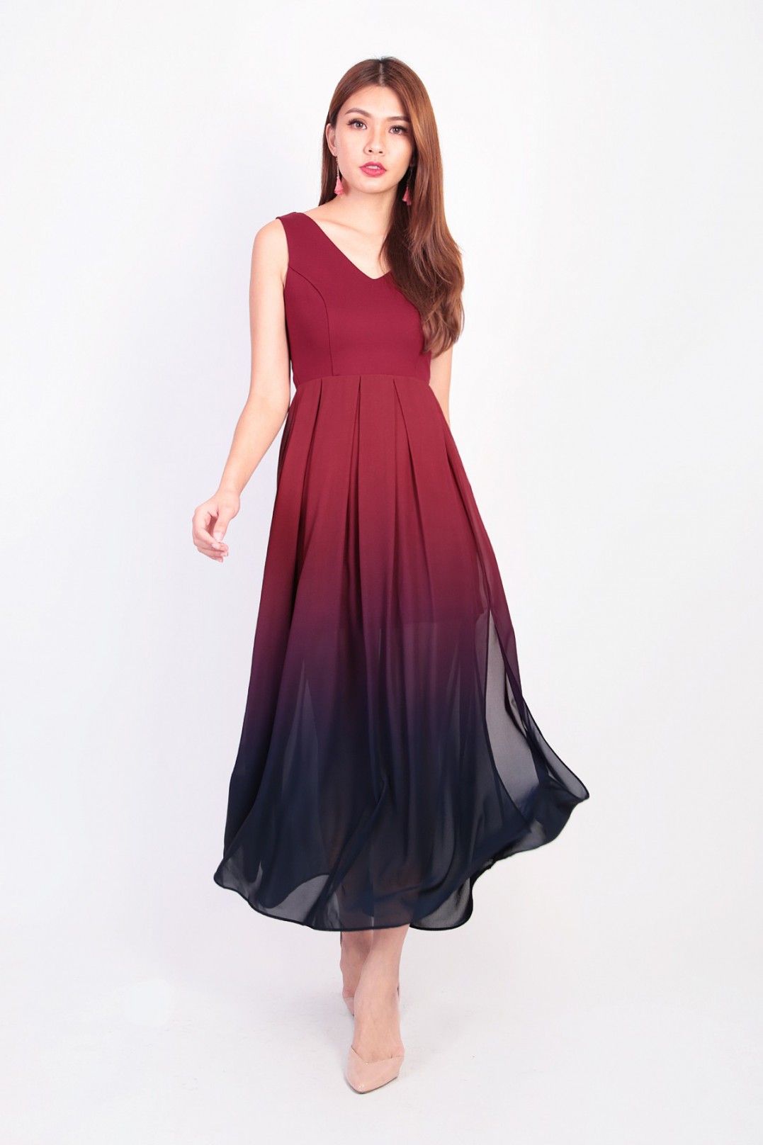 Jazreel Ombre Maxi Dress in Wine Red - MGP