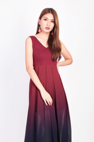 Jazreel Ombre Maxi Dress in Wine Red