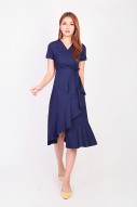 Philisa Ruffle Wrap Dress in Navy