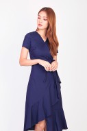 Philisa Ruffle Wrap Dress in Navy