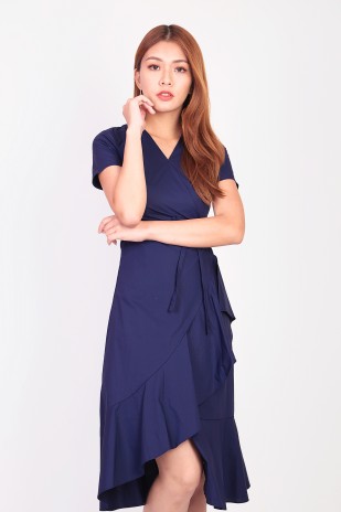 Philisa Ruffle Wrap Dress in Navy