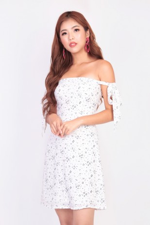 Ivy Off Shoulder Knotted Dress in White