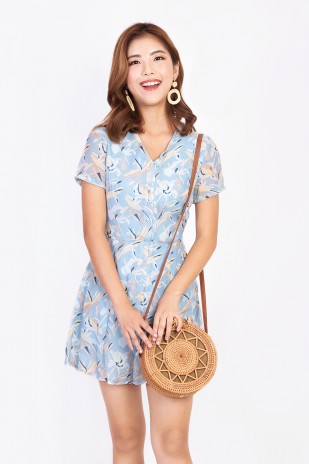 RESTOCK: Itzel Floral Romper in Sky Blue