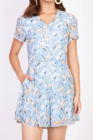 RESTOCK: Itzel Floral Romper in Sky Blue