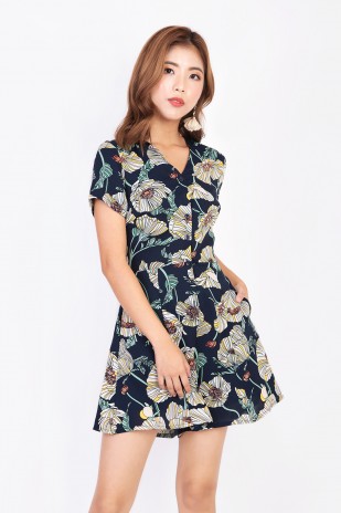 RESTOCK: Itzel Floral Romper in Navy