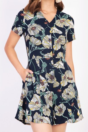 RESTOCK: Itzel Floral Romper in Navy