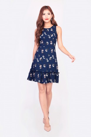Layla Floral Dress in Navy