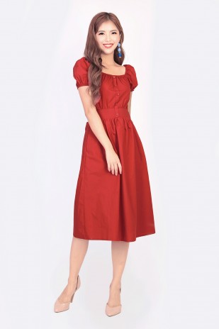 Amelyn Midi Dress in Red
