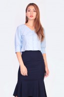 Cora Button Down Top in Sky Blue 
