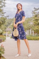 RESTOCK: Jessene Floral Wrap Dress in Navy