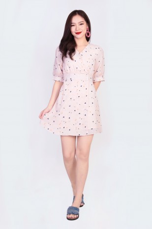 Cecily Printed Dress in Pink