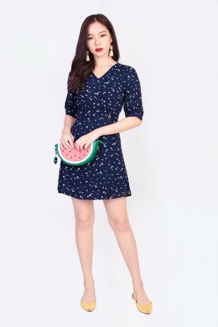 Cecily Printed Dress in Navy