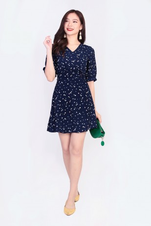 Cecily Printed Dress in Navy