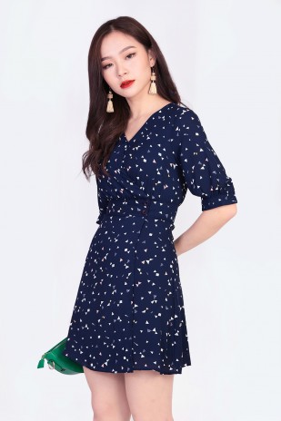 Cecily Printed Dress in Navy