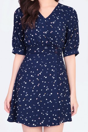 Cecily Printed Dress in Navy