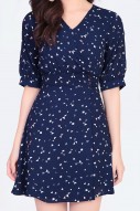 Cecily Printed Dress in Navy