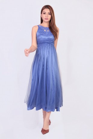 Alanis Crochet Tulle Dress in Blue