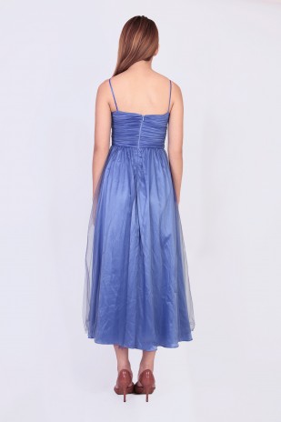 Alanis Crochet Tulle Dress in Blue