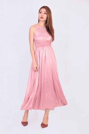 Alanis Crochet Tulle Dress in Pink
