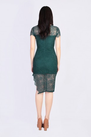Ilona Lace Dress in Forest Green