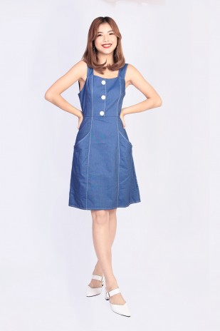 Esmin Button Dress in Denim Blue