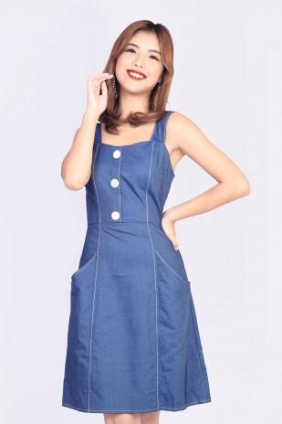 Esmin Button Dress in Denim Blue