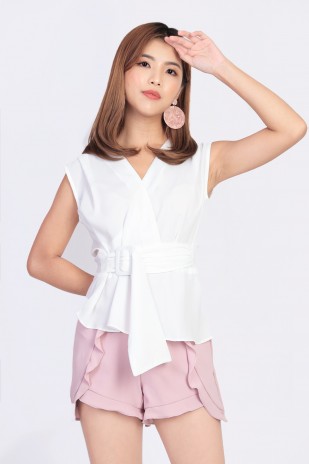 Lydia Belted Top in White
