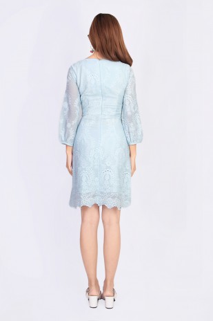 Carly Eyelet Dress in Blue